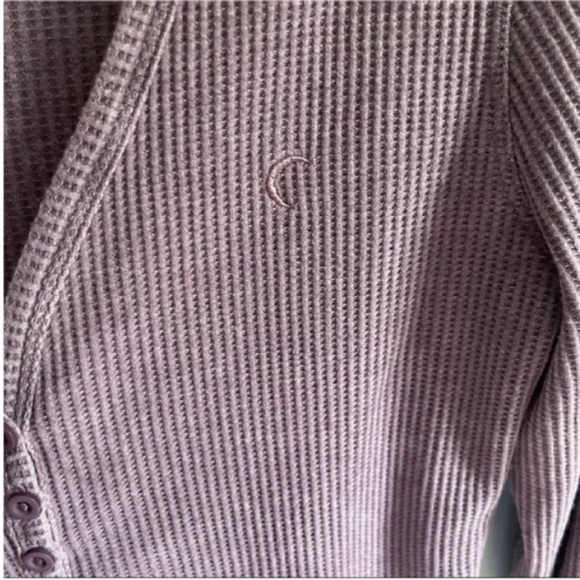 Zyia Active Don't Wake Me Up shirt purple waffle knit thermal buttons v neck - Picture 3 of 8